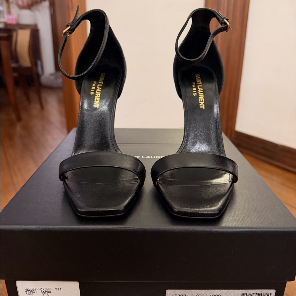 NWT Saint Laurent Black Leather Ankle-Strap Stiletto Sandals - Picture 3 of 8